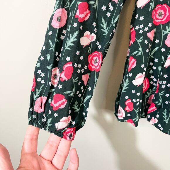 Matilda Jane Top Women Large Green Floral V Neck Long Sleeve Button Blouse NWT - Picture 5 of 8